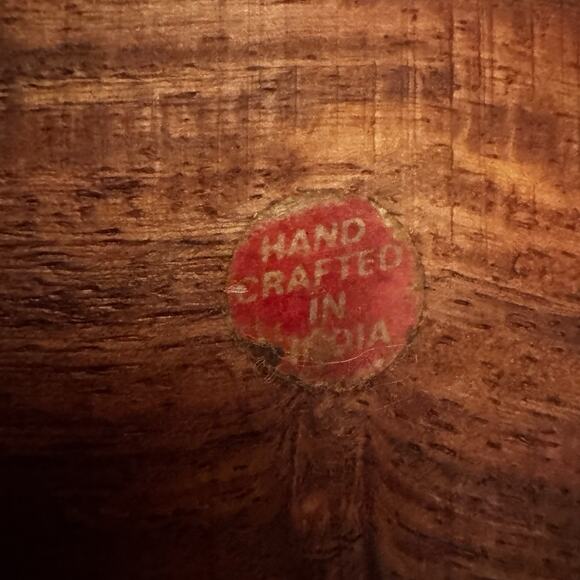 Wooden Box Hand Carved Brass Inlaid Floral Hinged India Vtg Trinket Pen Artisan - Picture 7 of 16